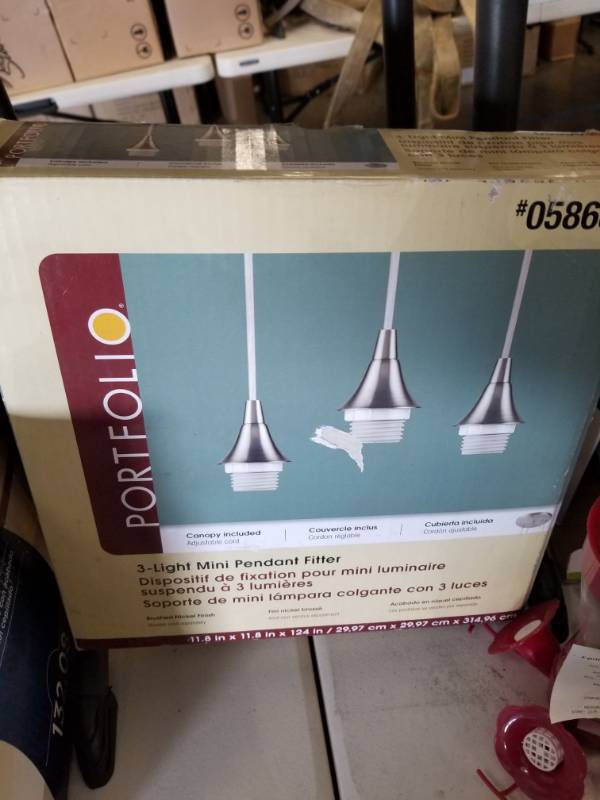 lot 8517 image: Portfolio 3-light Mini Pendant Fitter 0586836 Brushed Nickel Finish