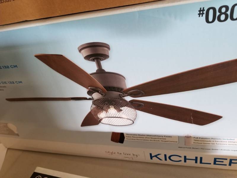 lot 8528 image: Industrial Style 52  Ceiling Fan Satin Natural Bronze 5 Blades W Light Remote