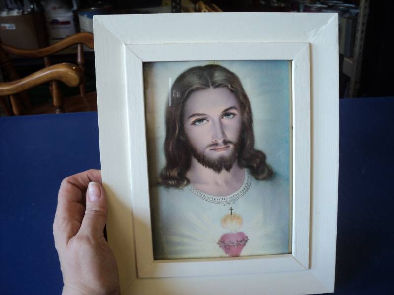 lot 8022 image: Sacred Heart of Jesus framed picture, blessed by the Priest of the Sacred Heart Monastery