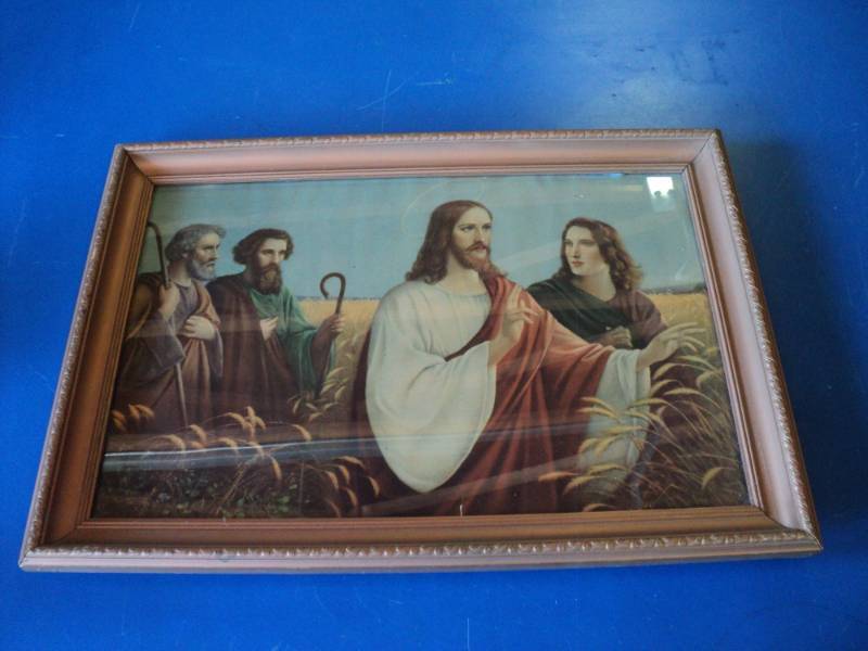 lot 8024 image: Jesus and Shepards, framed 20-58 x 14-12