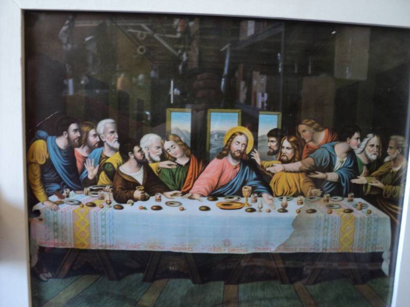 lot 8025 image: Antique Framed Artwork of the Last Supper, 20-58x 19-58, apostles named on the picture