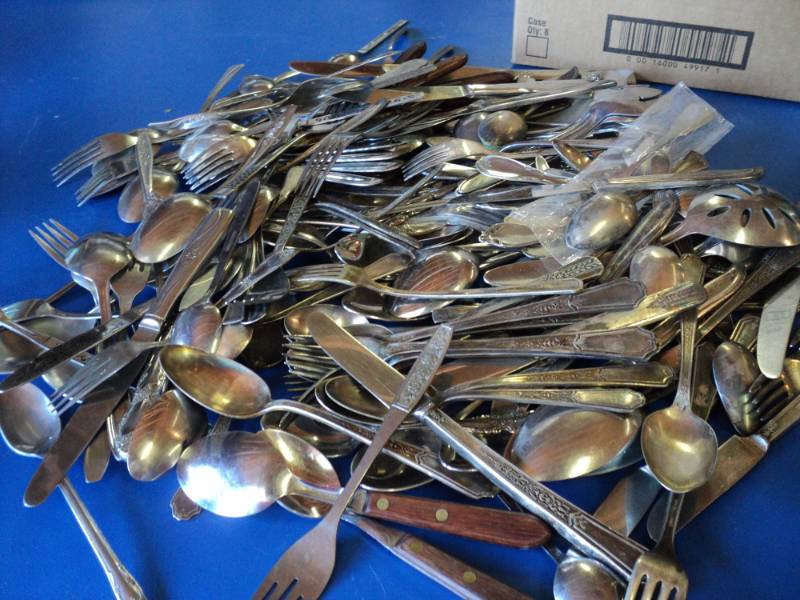 lot 8029 image: Misc. Stainless and Silver plate Flatware, over 180 pieces Great for Jewelry and crafts