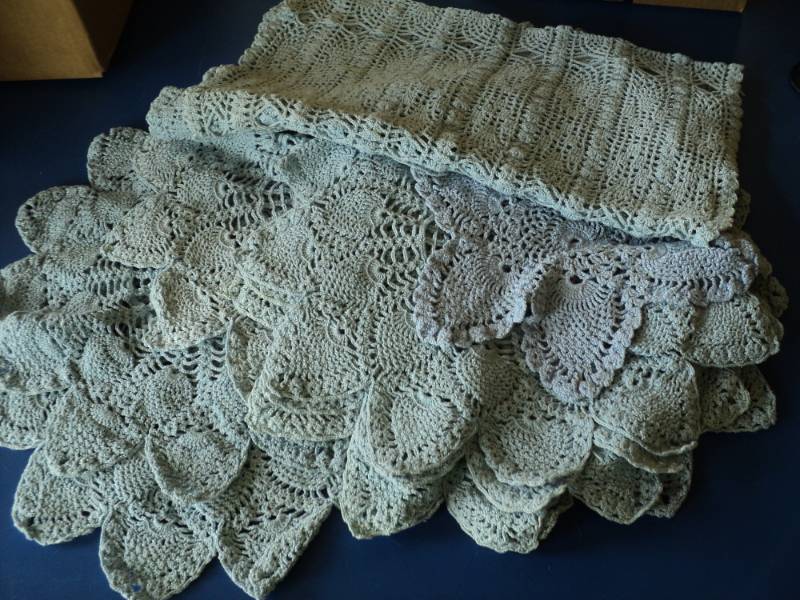 lot 8063 image: (12) ct lot Light Blue Crochet Doilies, assortment of sizes and styles