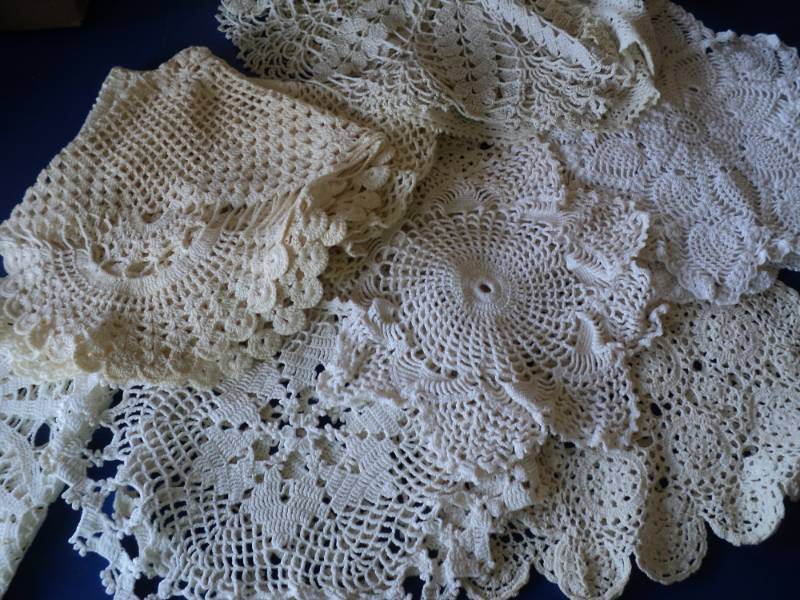 lot 8068 image: (12) ct. lot Crochet doilies, off white, white and Ecru, assortment of sizes and sstyles