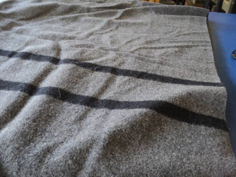 lot 8075 image: Vintage Wool Blanket, Charcoal Gray with double black stripe, approx 60 x 6