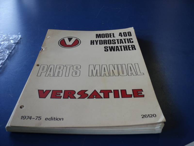 lot 8098 image: Versatile Model 400 Hydrostatic Swather Parts Manual 1974-75, Cover Fair, Manual-Good