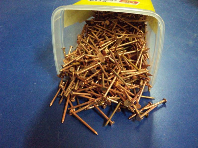 lot 8114 image: 3.5 lbs copper colored finish nails, approx 1-12 long