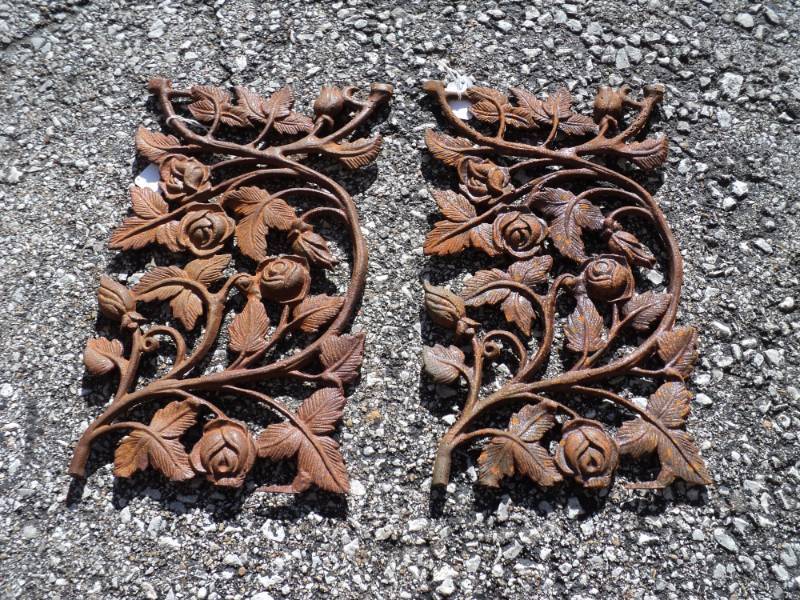 lot 8197 image: (2) ct lot decorative wrought Iron panels, Rose Pattern, approx 14 x 8
