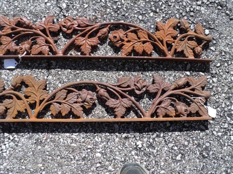 lot 8200 image: (2) Decorative wrought iron panels, Rose Vine Pattern,  approx. 26 x 5
