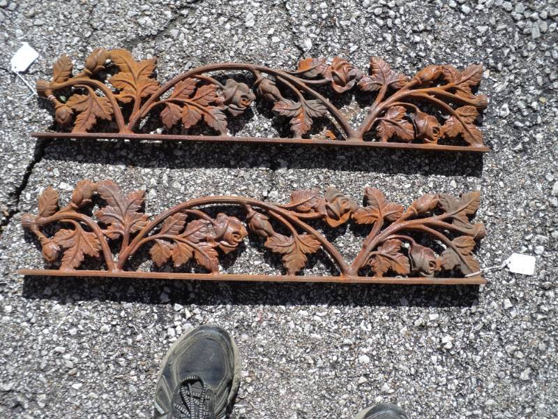 lot 8202 image: (2) Decorative wrought iron panels, Rose Vine Pattern,  approx. 26 x 5