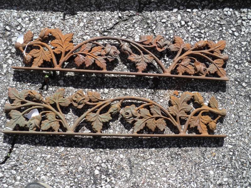 lot 8203 image: (2) Decorative wrought iron panels, Rose Vine Pattern,  approx. 26 x 5