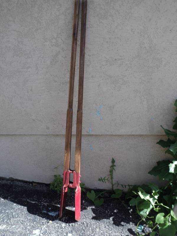 lot 8205 image: Post hole digger, wooden handles, 58 long