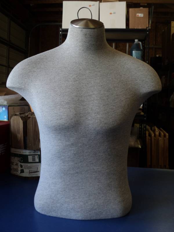 lot 8231 image: Male Mannequin Fabric Covered Torso, Heather Gray, 21 x 11 x 25 tall
