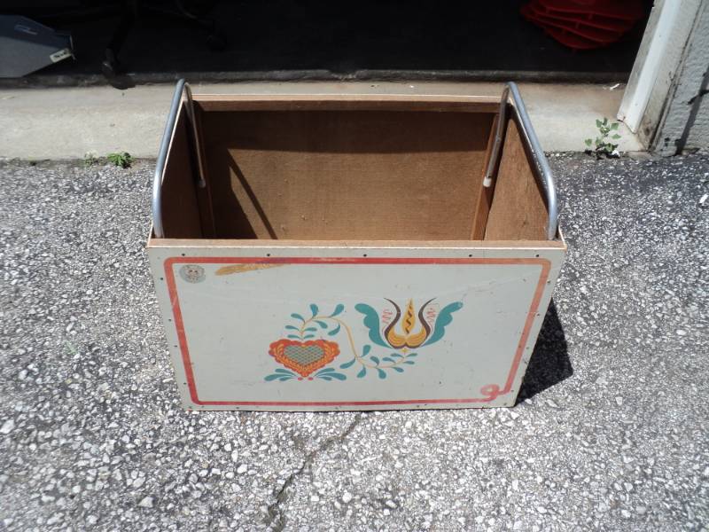 lot 8244 image: Vintage Toy Box, approx 24 x 16 x 16tall, wood with metal handles