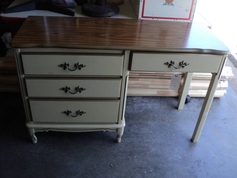 lot 8263 image: Mid-Century French provencial Style Desk, approx 48 x 18 x 30