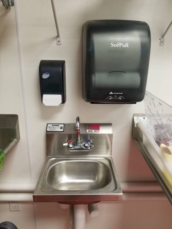 lot 9914 image: Krowne HS-2 Hand Sink, Paper Towel Holder and Soap Dispenser