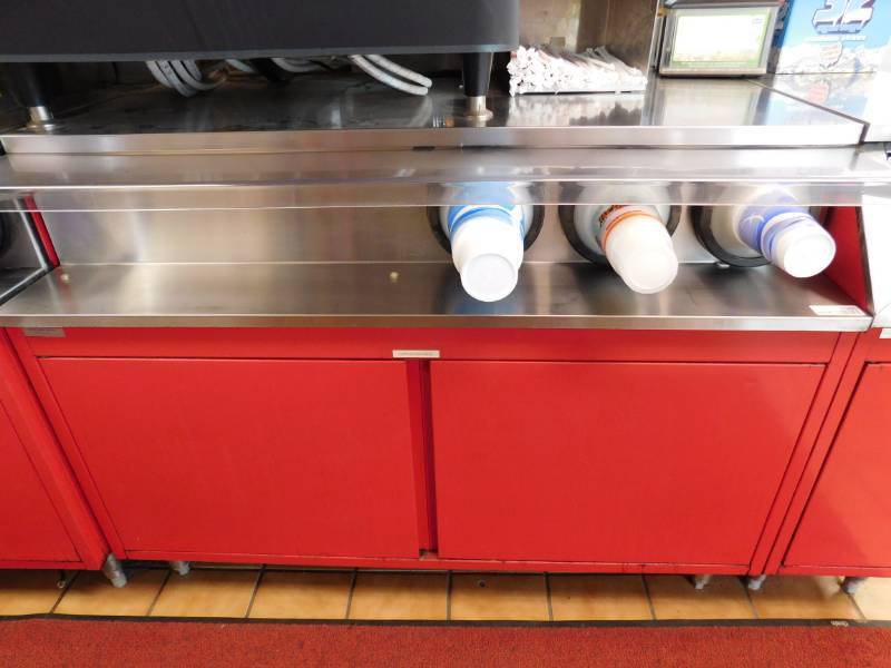 lot 1080 image: Cabinet wStainless Top and Cup Dispensers