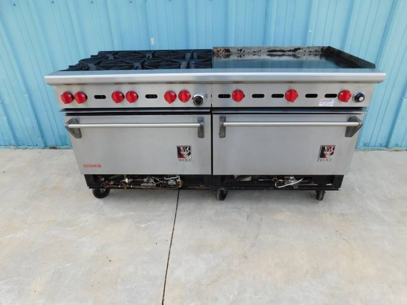 lot 2003 image: 5 Foot Wolf 6 Burner Flat Top Combo Oven