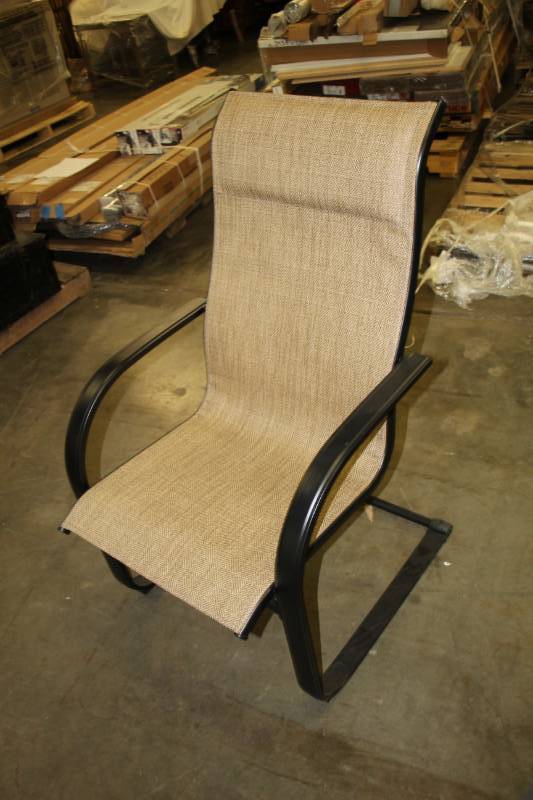 lot 1958 image: Garden Treasures Pelham Bay Set of 2 Steel Spring Motion Dining Chairs with Tan Sling Seats