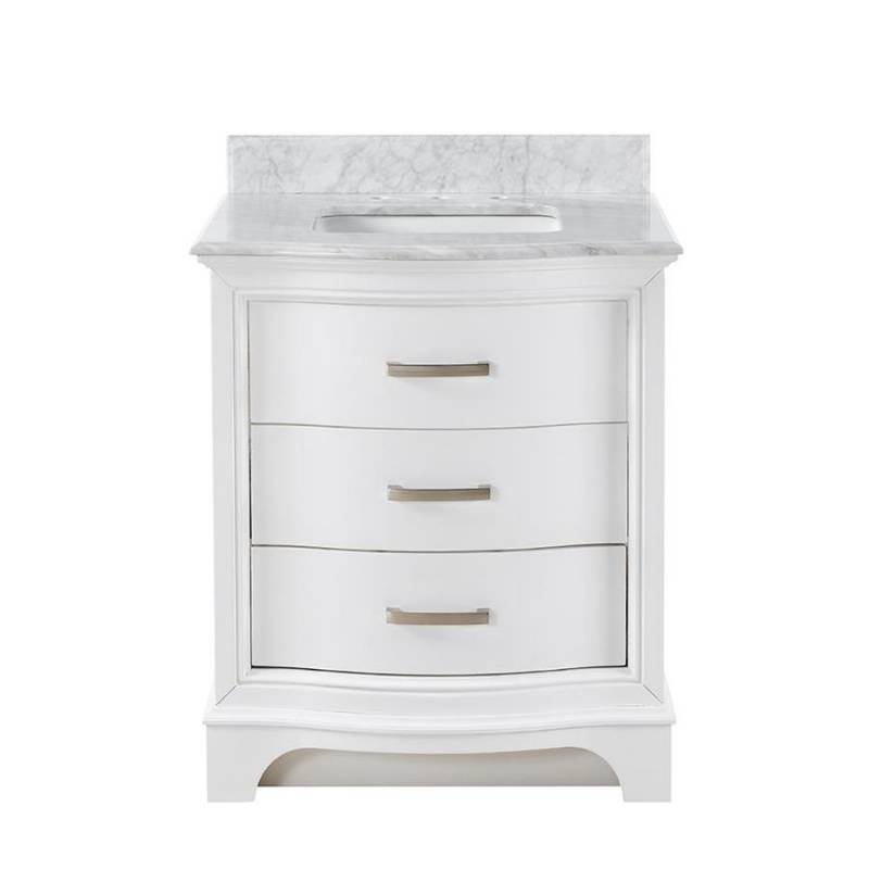 lot 1892 image: Allen  Roth Tennaby 30-in White Single Sink Bathroom Vanity with Natural Carrara Marble Top