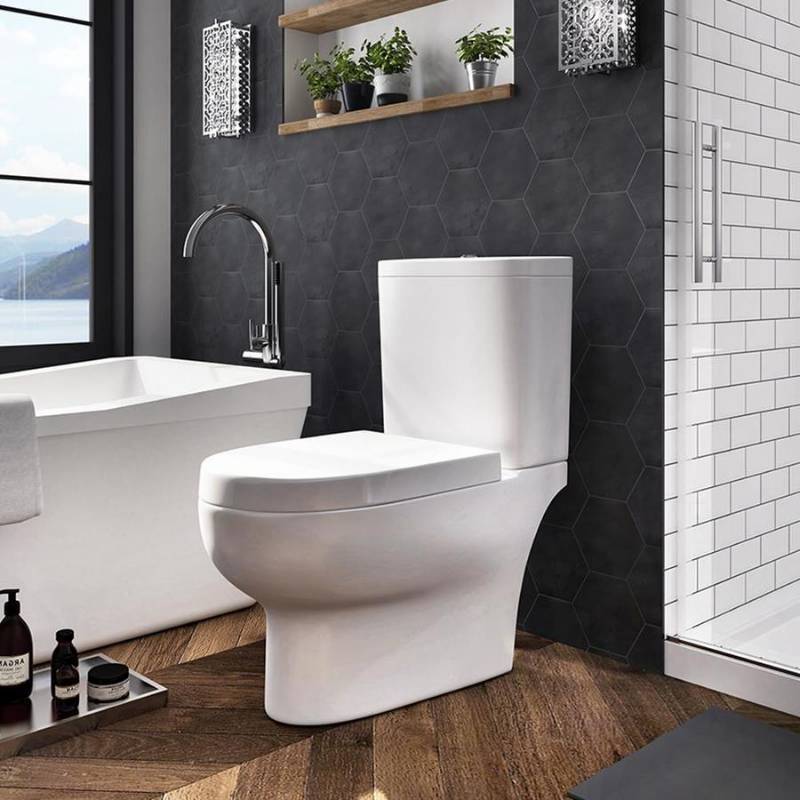lot 1913 image: OVE Decors Beverly White WaterSense Dual Flush Elongated Chair Height 2-Piece Toilet 12-in Rough-In Size