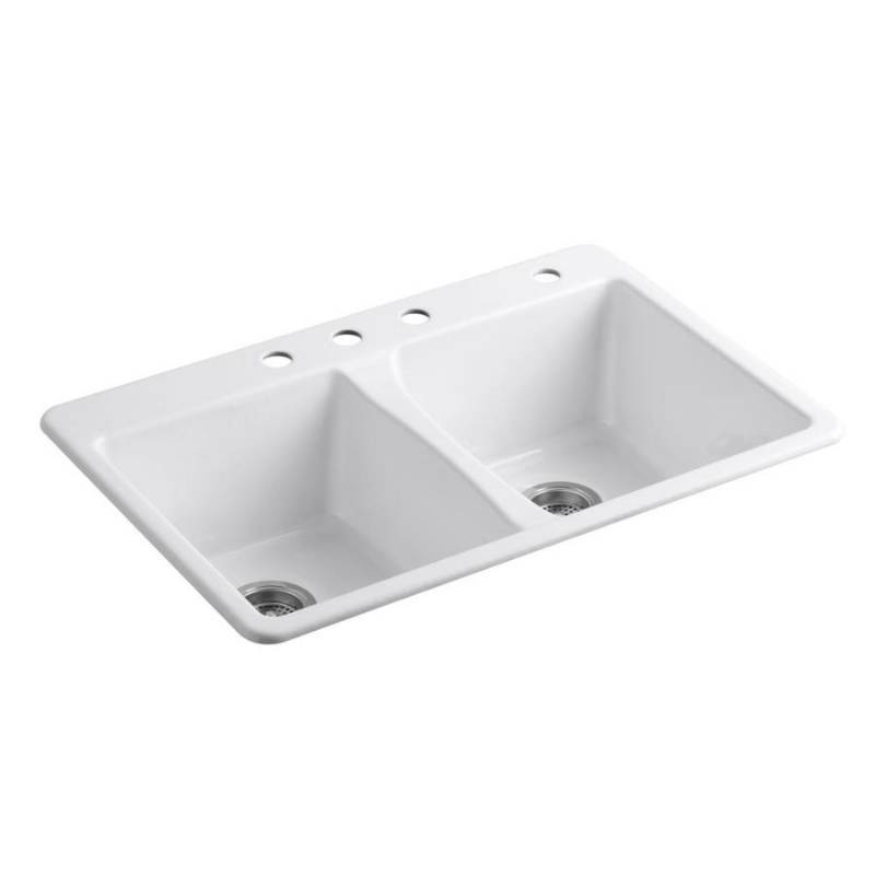 lot 1940 image: KOHLER Deerfield 33-in x 22-in White Double-Basin Drop-in 3-Hole Residential Kitchen Sink