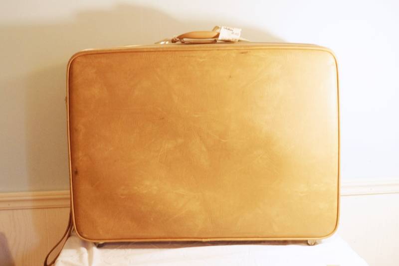 lot 1425 image: Large Dionite suitcase-made in Canada-good condition- no funky odors-unique-unzips from the side -pull handle and wheels