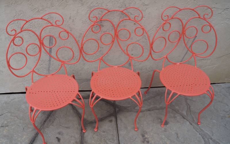 lot 1476 image: Cute Metal Labybug chairs for Kids-nice condition-see pics for size