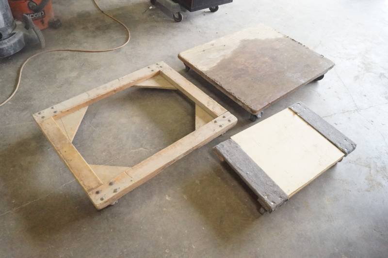 lot 5494 image: 3 Wooden Moving Carts with Wheels