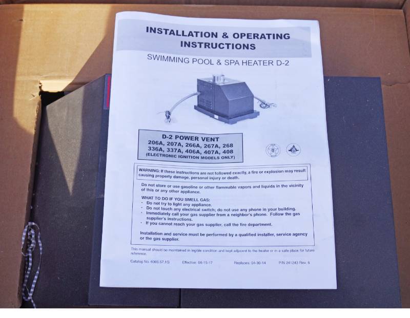 lot 5254 image: Swimming Pool and Spa Heater D-2 Power Vent - in original box w papers - appears to be brand new