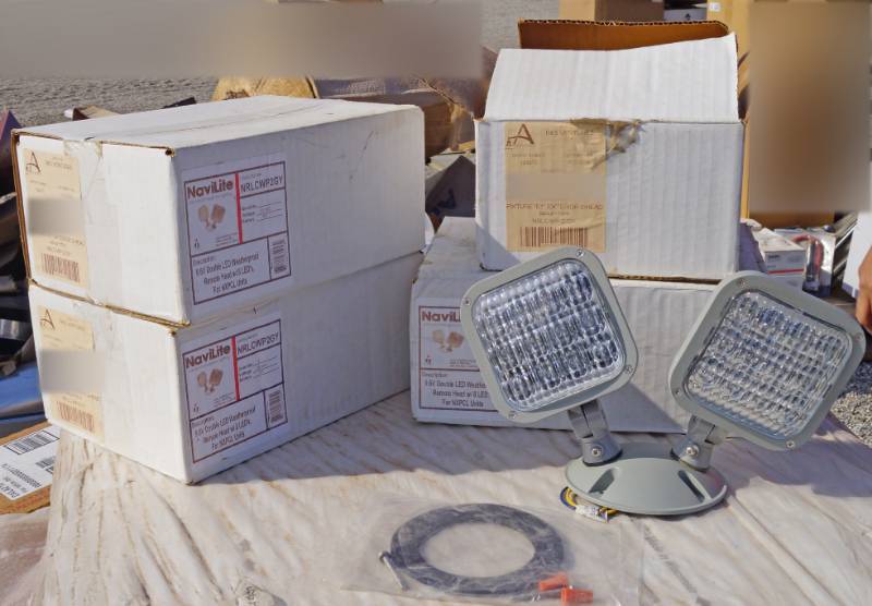 lot 5271 image: Lot of 4 NIB Nav-Lite - Weatherproof LED Exit or Emergency Lighting Heads for NXPCL Units Cat# CWP2GY