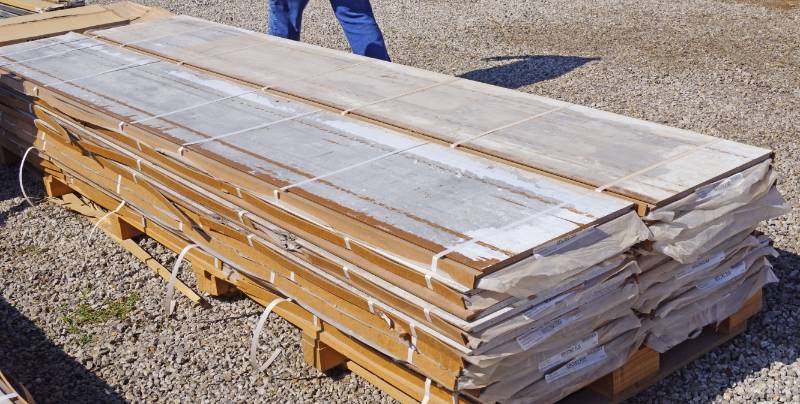 lot 5285 image: Large Pallet of Architectural Wall Panels (Approx 24) - Wood Series M# EPC762 NUS - approx 18.5 x 10ft