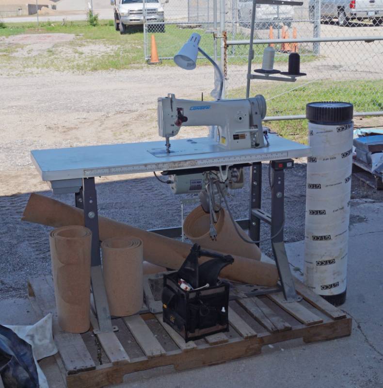 lot 5309 image: Commercial Upholstery Sewing Machine - WORKS CONSEW M#206RB-5 w stand and Pressure sensitive designing mat VIDEO ADDED