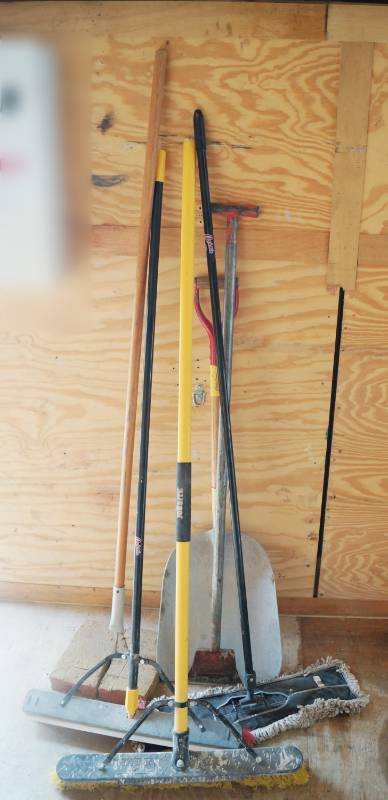 lot 5397 image: Lot of Long Handled Tools - Shovel, Brooms, specialty tool and more - see pics