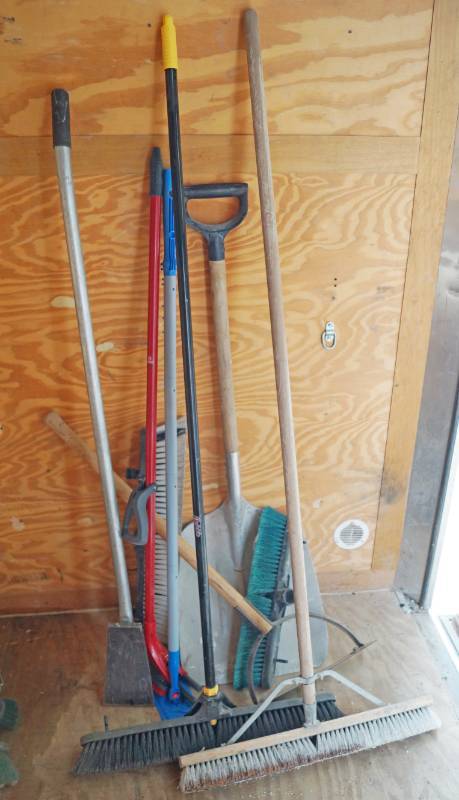 lot 5399 image: Lot of Long Handled Tools - Shovel, Brooms, specialty tool and more - see pics