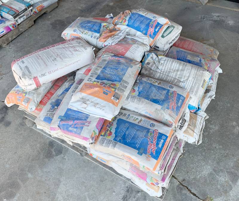 lot 5317 image: Pallet of Sanded and Non Sanded Tile Grout - Various Colors and Styles  Rapid Setting All-In-One and more