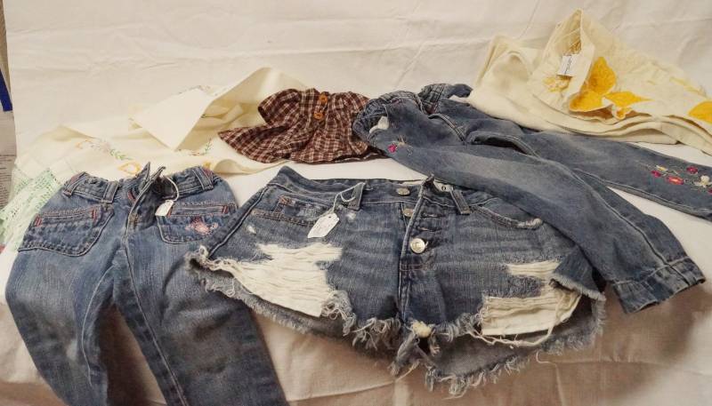 lot 5649 image: Lot of Various Sizes of Kids Clothing Doll Dress and Small Embroidery Covers - Nice Lot