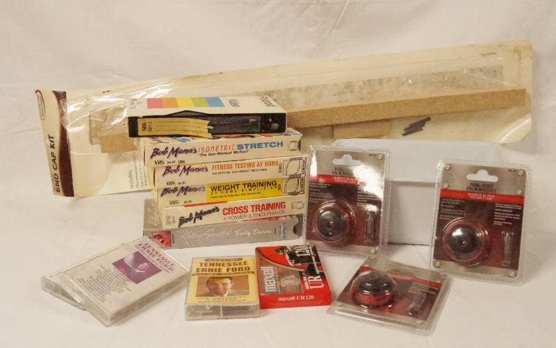 lot 5650 image: Lot of Various VHS Tapes. Cassette Tapes, and Hand Tools