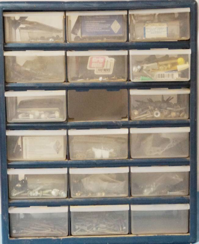 lot 5809 image: Small Hardware Organizer - Full of Good Stuff See pics