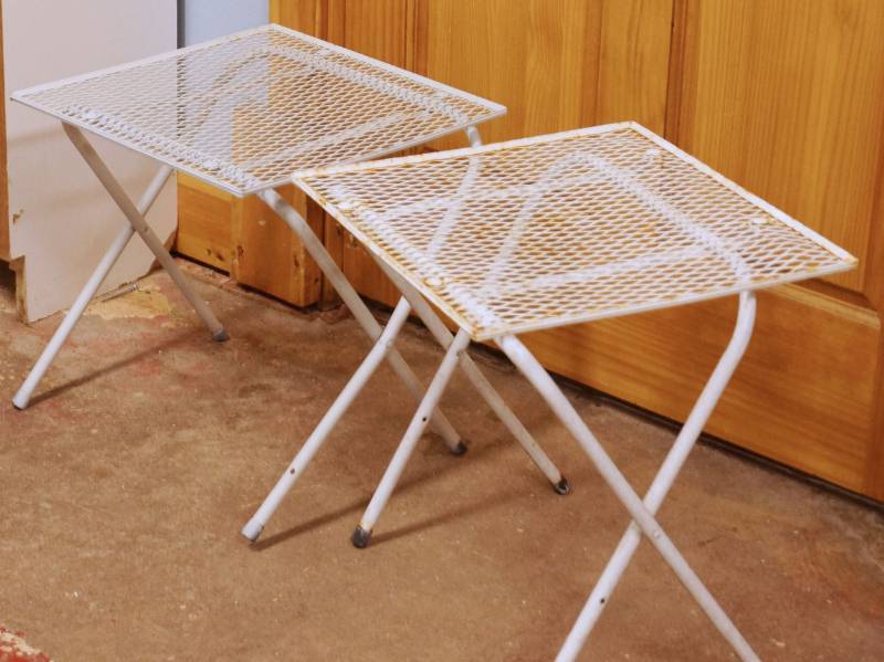 lot 5815 image: Lot of 2 Outdoor Metal White Folding Tables