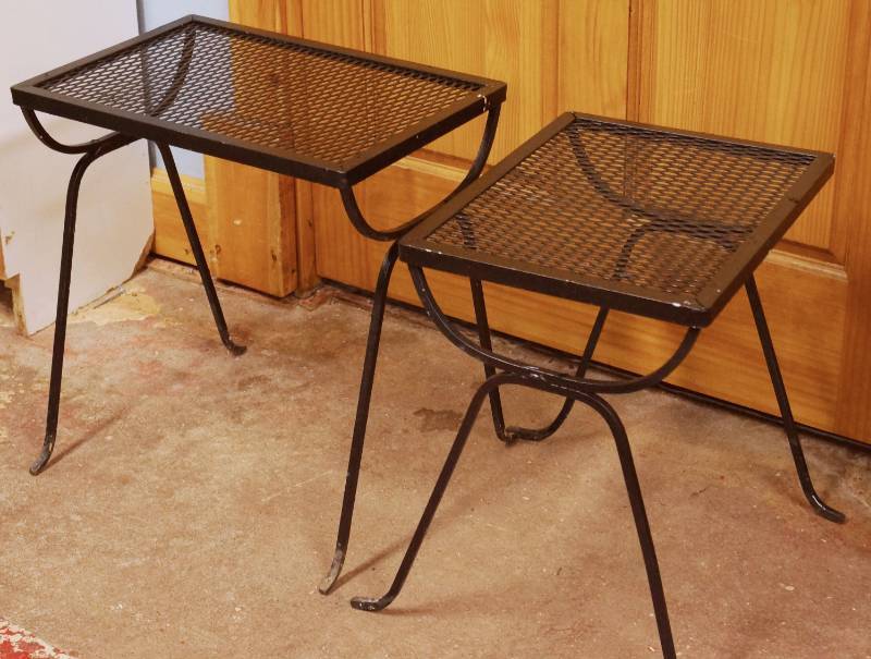 lot 5816 image: Lot Of 2 Black Outdoor Metal Tables - Sit Them by the Pool