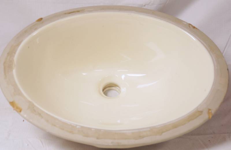 lot 5822 image: Oval Under-Mount Bathroom Sink - Ivory - see pics for measurements