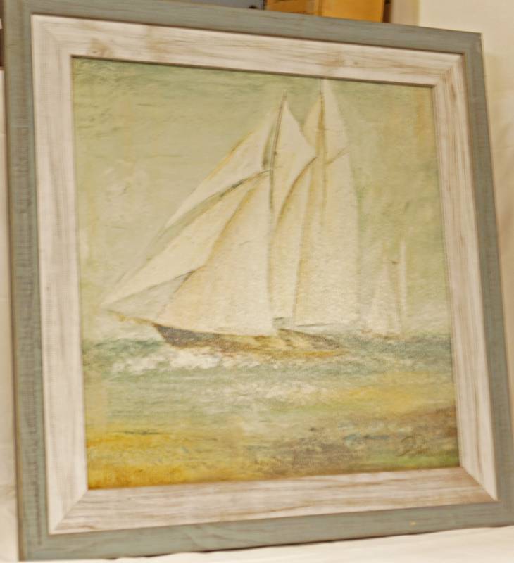 lot 5839 image: Large Sailboat Wall Hanging Decor - Nice - This could be a painting. Please come to the preview to inspect.
