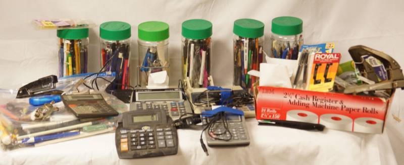 lot 5793 image: Lot of Office Supplies - Pens, Adding Machines. Paper, Ribbons and More