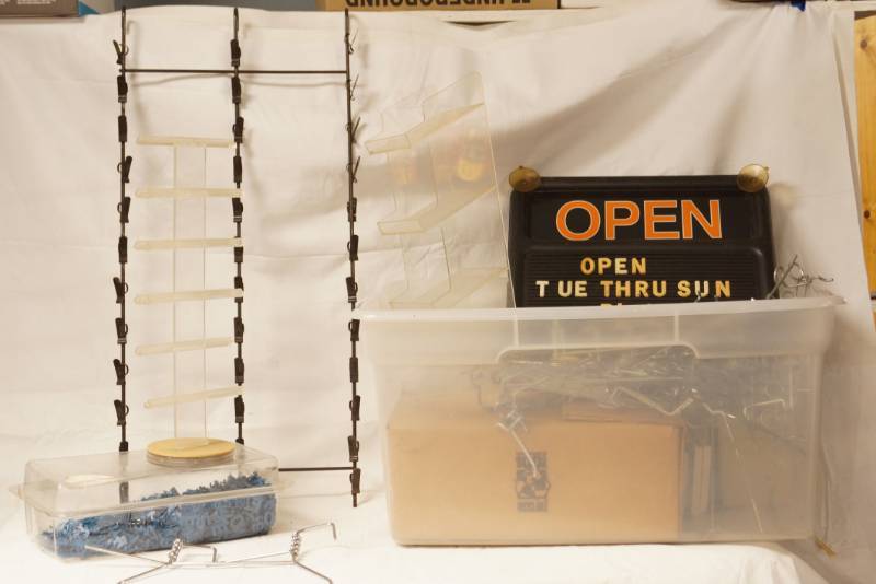 lot 5794 image: Office OpenClose Sign wBox of Letters and Misc. Hanging Equipment for Wall