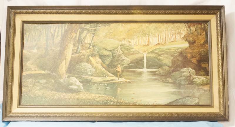 lot 5800 image: Large Wall Art Decor - A Boy Fishing - Beautiful