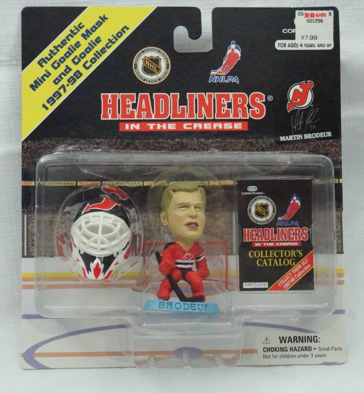lot 5530 image: Martin Brodeur Headliners In The Crease 1997-98 With Authentic Mini Goalie Mask and Goalie