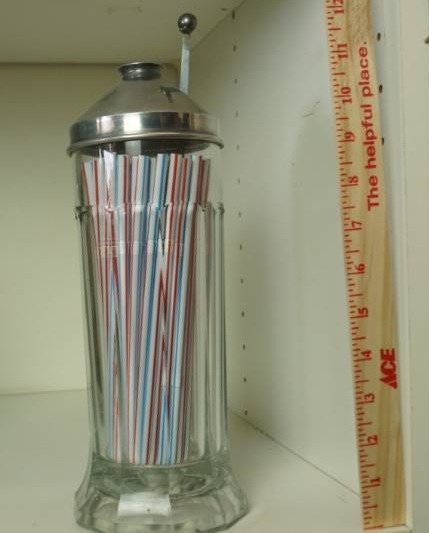 lot 1129 image: Glass Straw Holder  Container with Lid