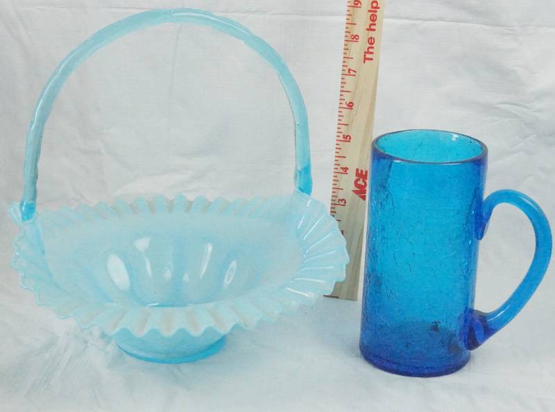 lot 1435 image: Loit of Blue Glassware - Bowl and Cup