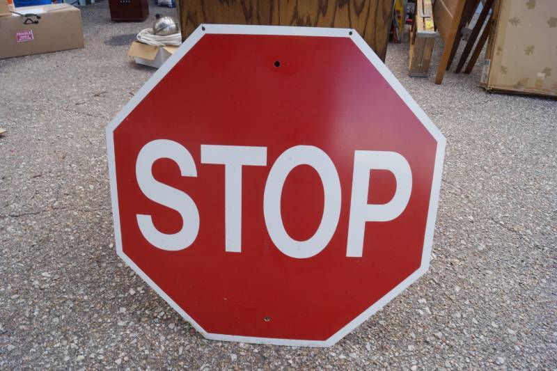 lot 5957 image: Large Metal Stop Sign - A Real Sign
